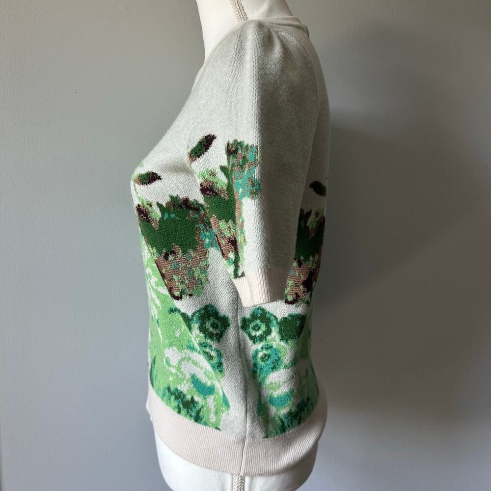 Maeve by Anthropologie Green Floral Keyhole Button Knit Blouse Top Boho Size S - Picture 4 of 9